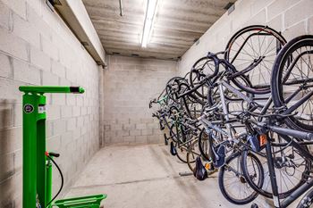 a rack of bikes in a parking garage